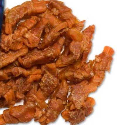 Organic pet dog snacks chicken wrapped carrot sticks 100g